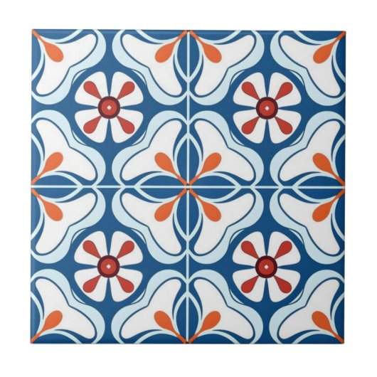 Keramik Tile - Azulejo Orange Blue White Fliese (Vorderseite)