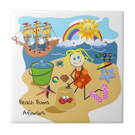Keramik Tile Beach Sand Sun Crabs Rainbow Fliese (Vorderseite)