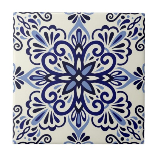Keramik Tile - Blau/Aus Weiß Azulejo Tile Fliese (Vorderseite)