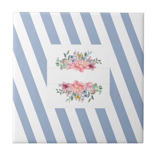 Keramik Tile Blue Strip Floral Fliese (Vorderseite)