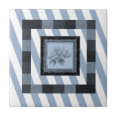 Keramik Tile Blue Strip Floral Fliese (Vorderseite)