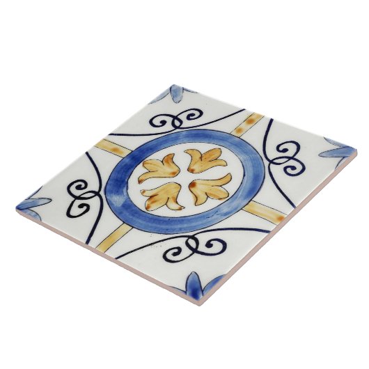 Keramik Tile - Blumendesign Blau und Orange Fliese (Seite)