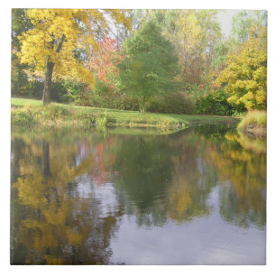 KERAMIK TILE / BUKOLISCHE POND/BÄUME REFLEKTIERT/F FLIESE