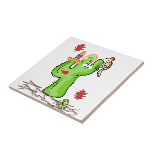Keramik Tile Cactus Bird Fliese (Seite)