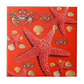 Keramik Tile Crabs, Starfish, Orange Fliese (Vorderseite)
