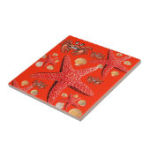 Keramik Tile Crabs, Starfish, Orange Fliese (Seite)