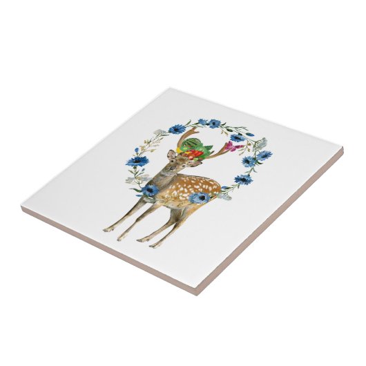 Keramik Tile Deer Fruit Floral Fliese (Seite)
