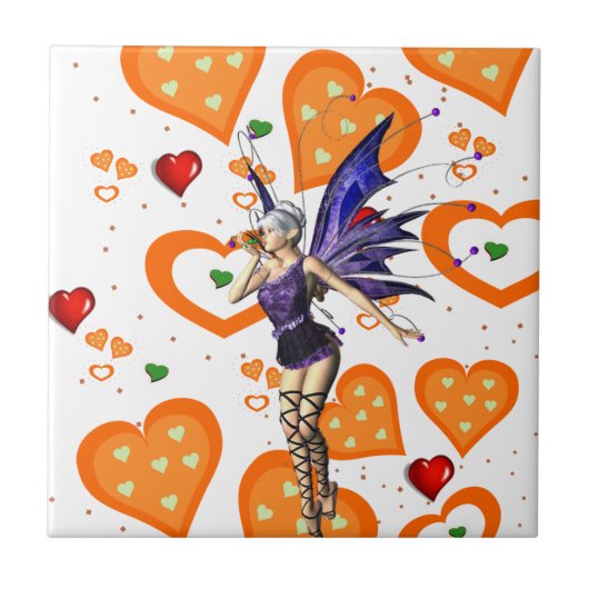 Keramik Tile Fairy Orange Herz Fliese (Vorderseite)