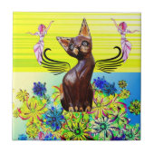 Keramik Tile floral Black Cat Kitten Fairy Fliese (Vorderseite)