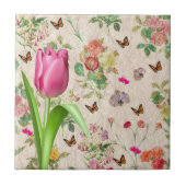 Keramik Tile Floral Butterfly Pink Tulip Fliese (Vorderseite)