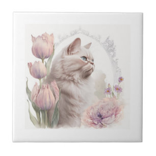 Keramik Tile Floral Kitten White Fliese