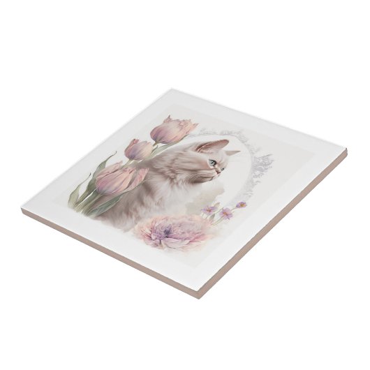 Keramik Tile Floral Kitten White Fliese (Seite)