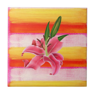Keramik Tile Floral Pink Lilie Fliese