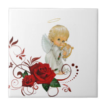 Keramik Tile Floral Rote Rose Angel