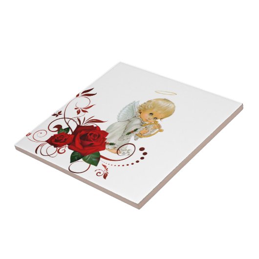 Keramik Tile Floral Rote Rose Angel Fliese (Seite)