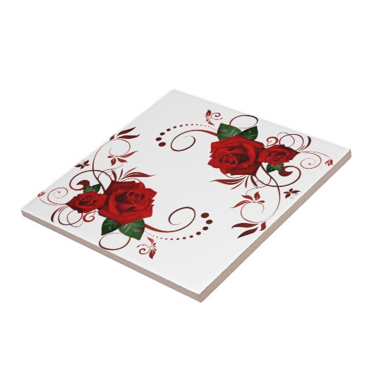 Keramik Tile Floral Rote Rose Fliese (Seite)