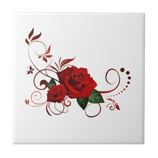 Keramik Tile Floral Rote Rose Fliese (Vorderseite)
