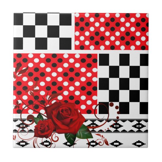 Keramik Tile Floral Rote Rose Fliese (Vorderseite)