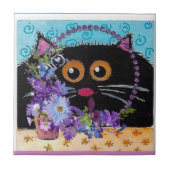 Keramik Tile Floral Whimsikkatze Fliese (Vorderseite)
