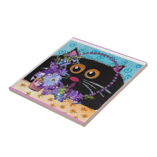 Keramik Tile Floral Whimsikkatze Fliese (Seite)