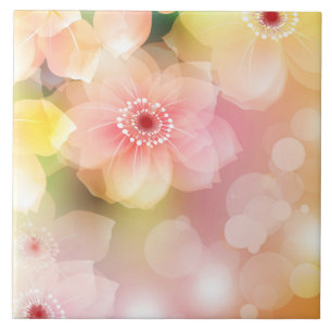 Keramik Tile - Gelb rosa Blütenmoderne Fliese