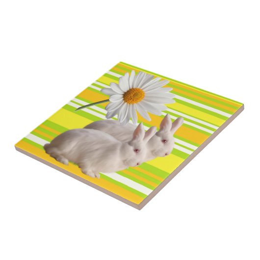 Keramik Tile Gelbe grüne Daisy Strips Kaninchen Fliese (Seite)