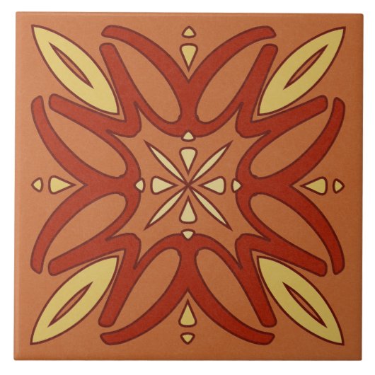 Keramik Tile- Gelbe und Rote Kaleidoskop-Blume Fliese (Vorderseite)
