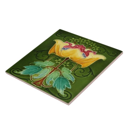 Keramik Tile - Gelbes Blumenmuseum Jugendstil Fliese (Seite)