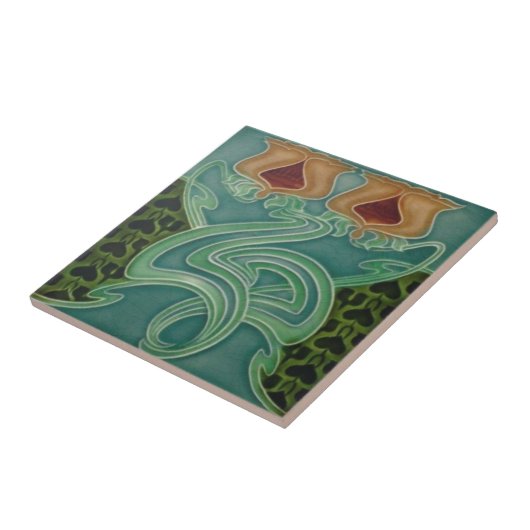 Keramik Tile - Gelbes Blumenmuseum Jugendstil Fliese (Seite)