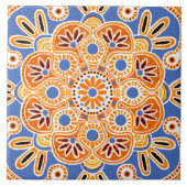 Keramik Tile geometrisch blau und orange Fliese (Vorderseite)