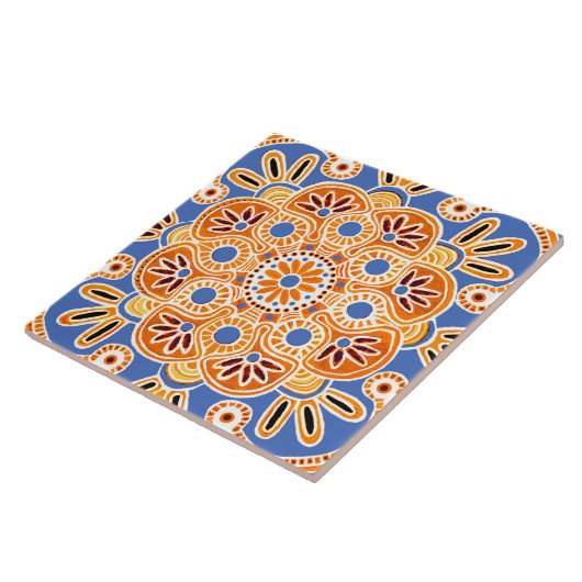 Keramik Tile geometrisch blau und orange Fliese (Seite)