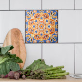 Keramik Tile geometrisch blau und orange Fliese