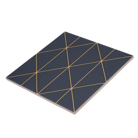 Keramik Tile - Geometrisches Gold- und Blaumuster Fliese (Seite)