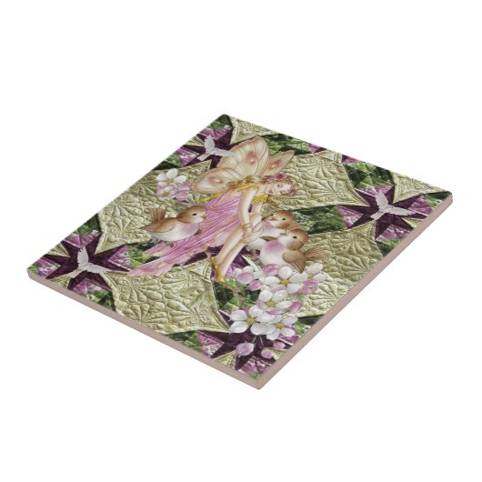 Keramik Tile Gold Fairy Floral Fliese (Seite)