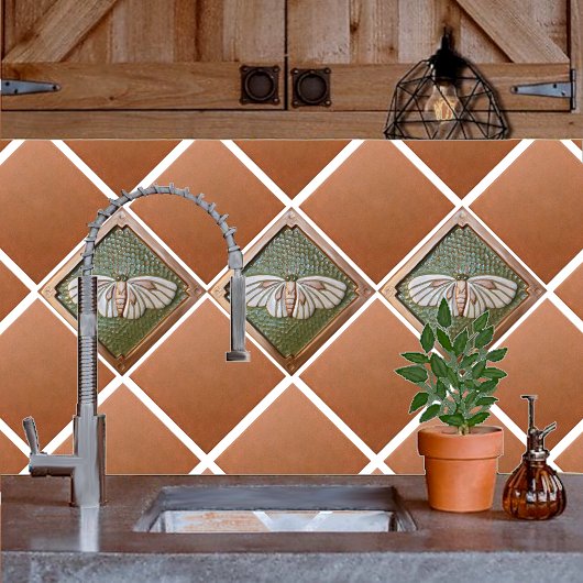 Keramik Tile Handwerker Moth, grün und kupfer Fliese