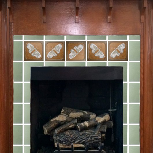 Keramik Tile Handwerkermoth, in weiß & ocher Fliese