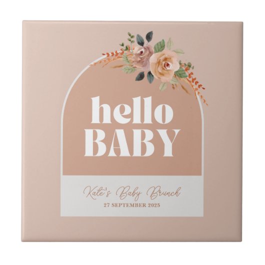 Keramik Tile, Hello Baby, Boho Moderne Babydusche Fliese (Vorderseite)