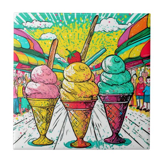 Keramik Tile Ice Creme Akryllische Wand Kunst Fliese (Vorderseite)