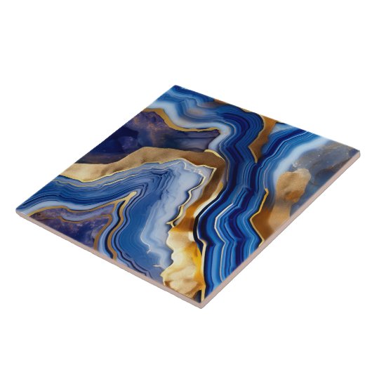 Keramik Tile im Blauen und Gold Geode Stil. Fliese (Seite)