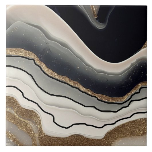 Keramik Tile im Schwarz-, Creme- und Goldgeode-Sti Fliese (Vorderseite)
