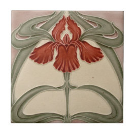 Keramik Tile - Iris Art Nouveau Floral Orange Fliese