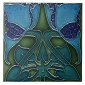 Keramik Tile - Jugendstil Blau & Grün Fliese (Vorderseite)