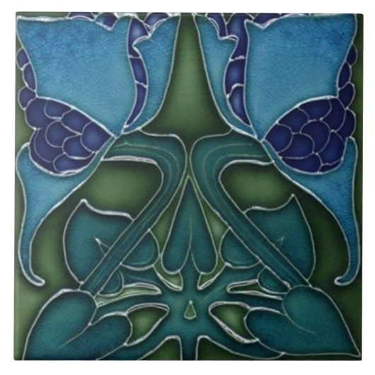 Keramik Tile - Jugendstil Blau & Grün Fliese (Vorderseite)