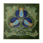 Keramik Tile - Jugendstil-Blume Blau Grün Fliese (Vorderseite)