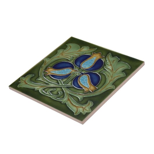 Keramik Tile - Jugendstil-Blume Blau Grün Fliese (Seite)