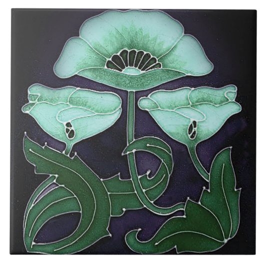 Keramik Tile - Jugendstil - Blumendesign Fliese (Vorderseite)