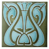 Keramik Tile - Jugendstil-Design Aquamarin grün Fliese (Vorderseite)