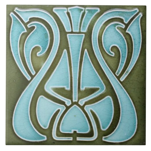 Keramik Tile - Jugendstil-Design Aquamarin grün Fliese (Vorderseite)