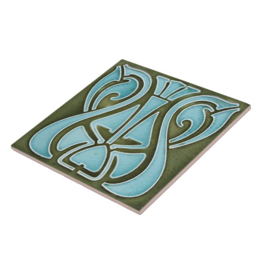 Keramik Tile - Jugendstil-Design Aquamarin grün Fliese (Seite)