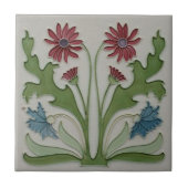Keramik Tile - Jugendstil - Rot & Blau - Blumenstr Fliese (Vorderseite)